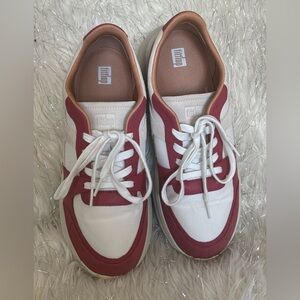 Fitflop F-mode Leather/Suede Men’s Sneakers Red-burgundy light cream Size 10